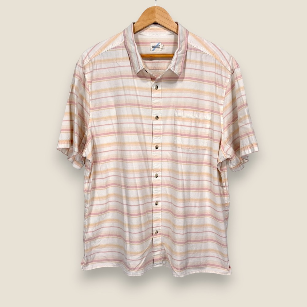 Fair Harbor Short‎ Sleeve Button Shirt Men 2X Big White Striped Organic Cotton